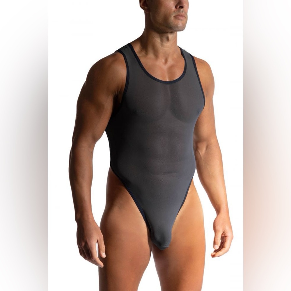 Manstore M2431 Navy Mesh Thong Bodysuit